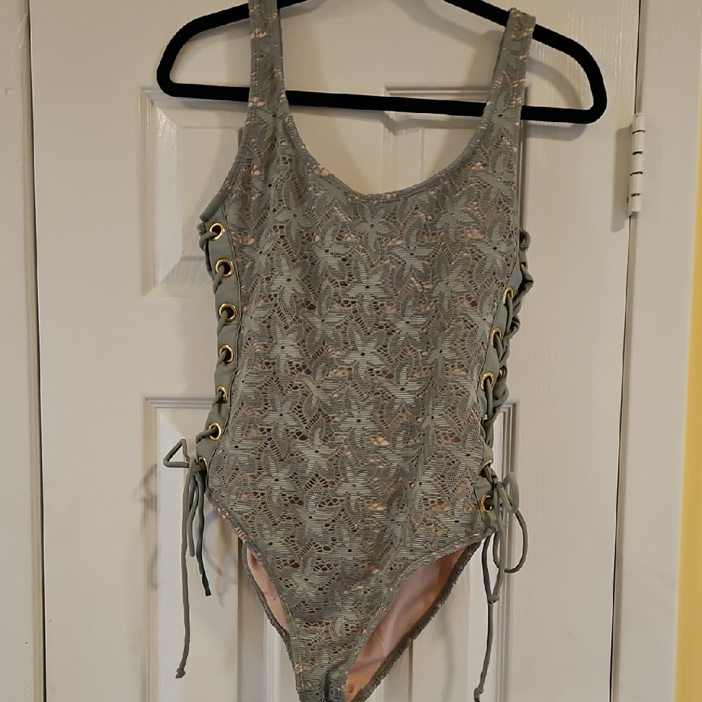 Olive Green Lace One Piece Swimsuit